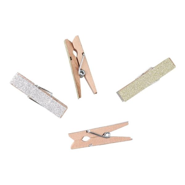 Crafty woody kraft štipaljke sa šljokicama, miks boja, 10 komada