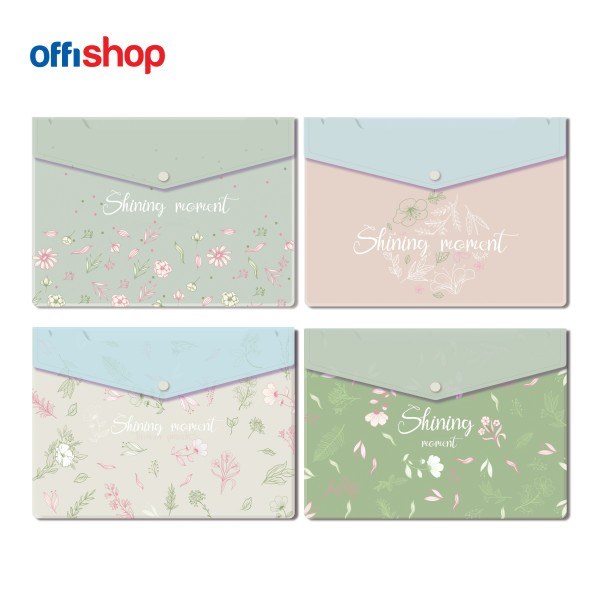 Offishop fascikla na dugme A4 zeleni cvetni dezen