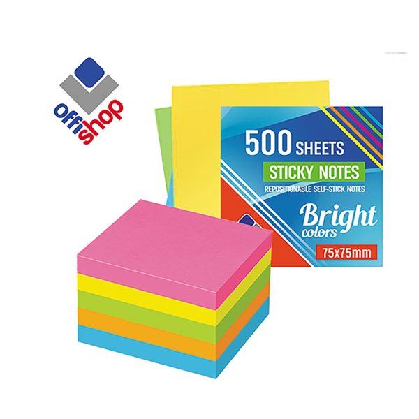Offishop samolepljivi blok kocka 75x75 mm bright 500 listova