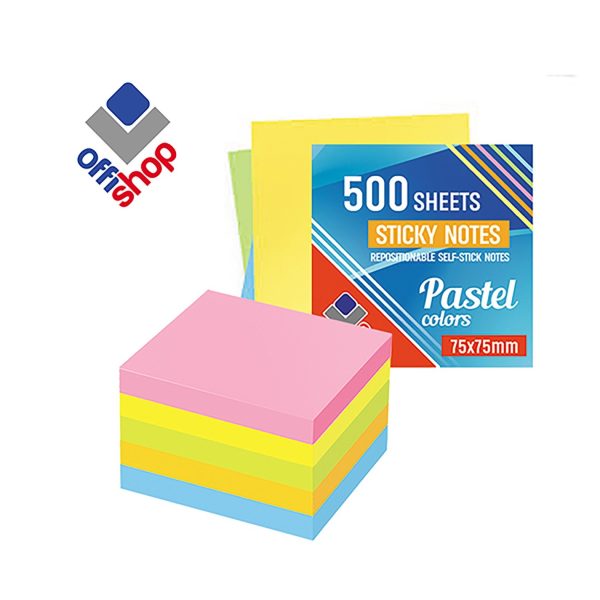 Offishop samolepljivi blok kocka 75x75 mm pastel 500 listova