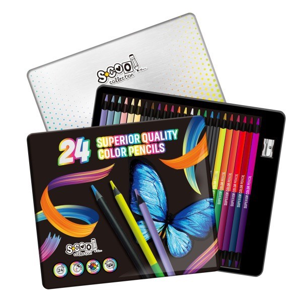 S-Cool drvene bojice Super Soft 24 u metalnoj kutiji SC2493