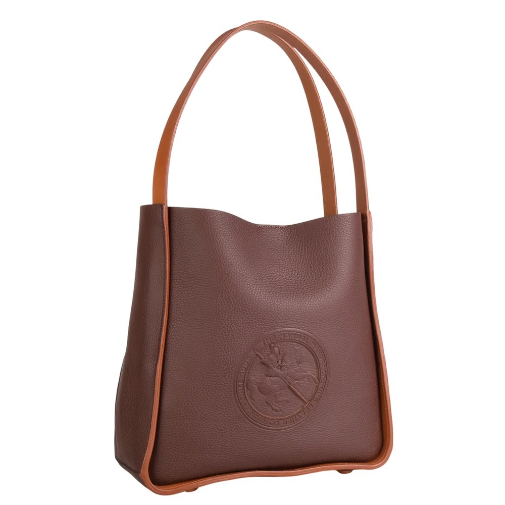 Manual ženska kožna torba Excella 56019 – braon tote sa utisnutim logom