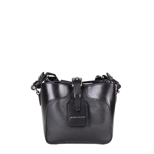 Manual ženska kožna torba 56199 – crna mini bucket sa kaišem