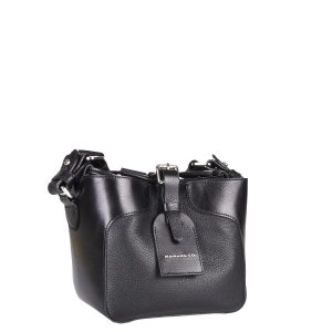 Manual ženska kožna torba 56199 – crna mini bucket sa kaišem