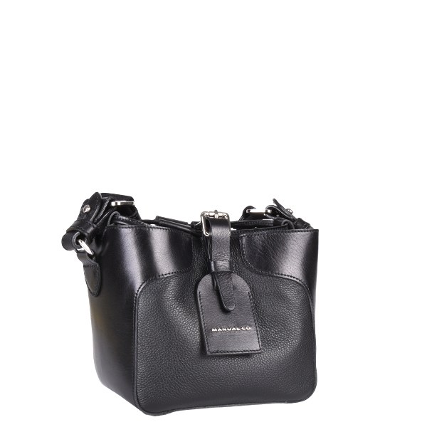 Manual ženska kožna torba 56199 – crna mini bucket sa kaišem