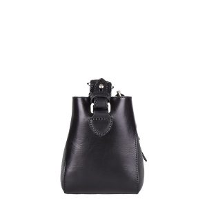 Manual ženska kožna torba 56199 – crna mini bucket sa kaišem