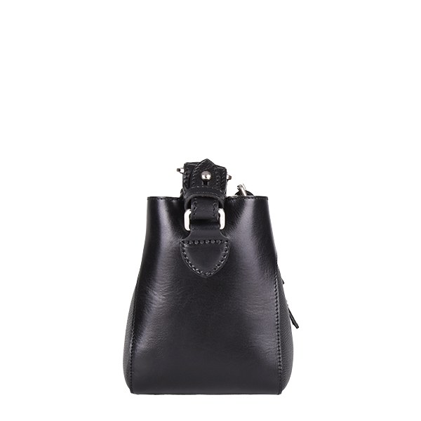 Manual ženska kožna torba 56199 – crna mini bucket sa kaišem