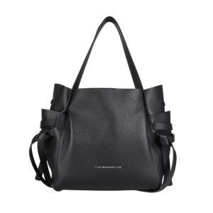 Manual ženska kožna torba 56209 – crna tote sa bočnim vezicama