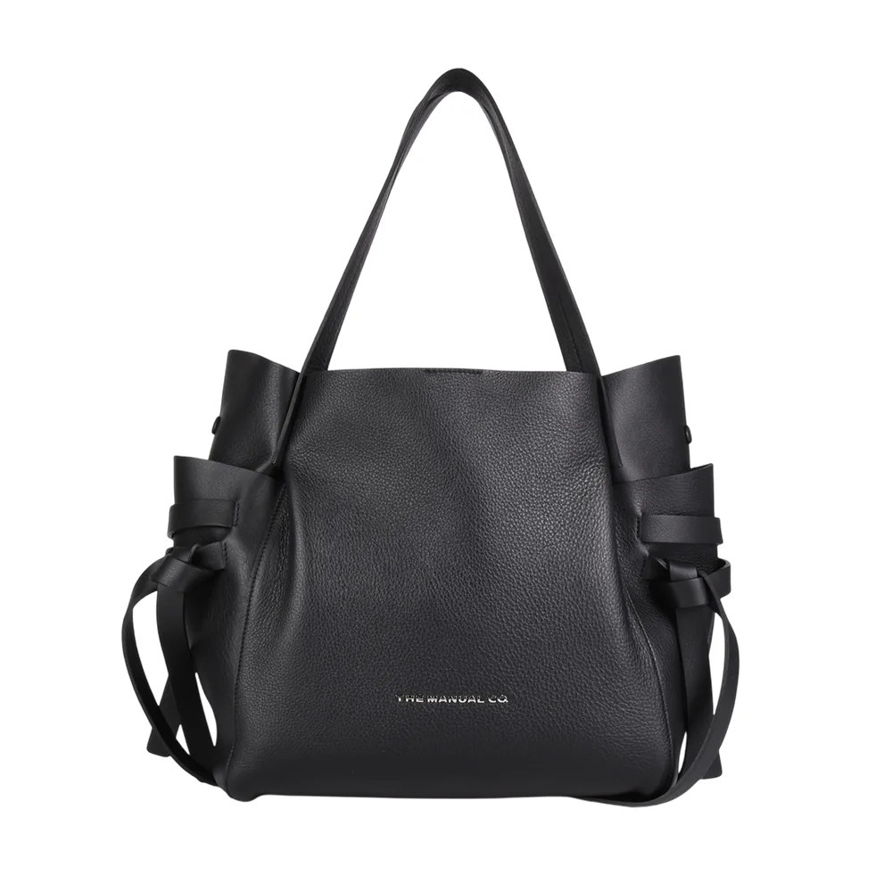 Manual ženska kožna torba 56209 – crna tote sa bočnim vezicama
