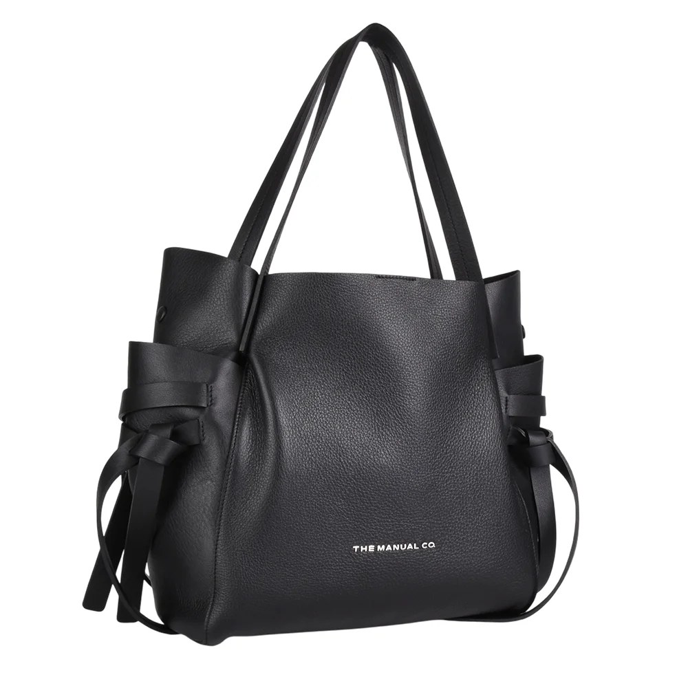 Manual ženska kožna torba 56209 – crna tote sa bočnim vezicama