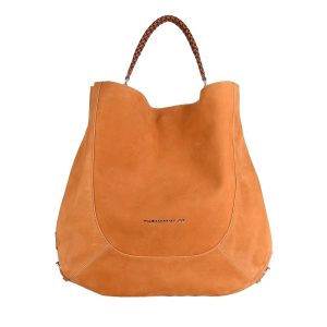Manual ženska kožna torba 56261 – žuta ili oker hobo sa pletenom ručkom