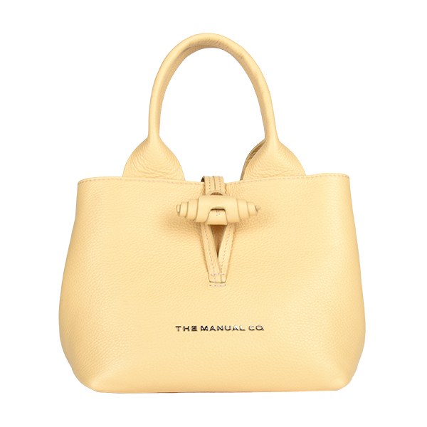 Manual ženska kožna torba 56287 – svetložuta mini tote sa kožnom kopčom