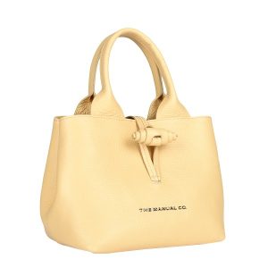 Manual ženska kožna torba 56287 – svetložuta mini tote sa kožnom kopčom