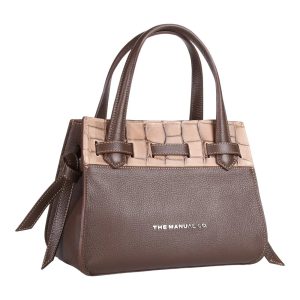 Manual ženska kožna torba 56300 – braon tote sa pletenim panelom