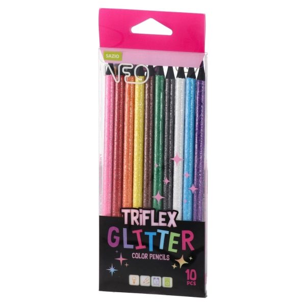 Triflex Glitter drvene bojice sa šljokicama, crno drvo, 10 kom