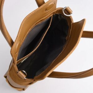 Manual ženska kožna torba 56229 – mini tote od pletene kože, oker ili krem